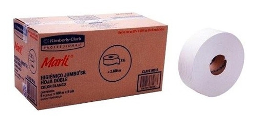 PAPEL HIGIENICO MARLI 90510 BLANCO HOJA DOBLE 9 CM X 400 M CAJA C6 ROLLOS  image number null