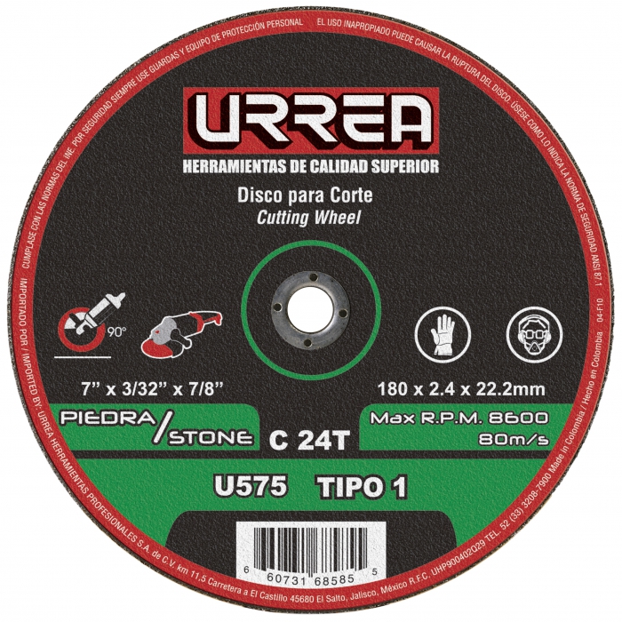 DISCO URREA U575 ABRASIVO TIPO 1PARA PIEDRA 7IN X 332IN USO EXTRA PESADO  image number null