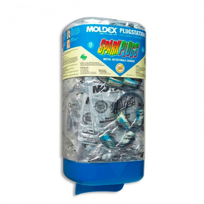 DISPENSADOR DE TAPON AUDITIVO MOLDEX SPARKPLUGS DETECTABLE DE METAL NRR 33 DB CON CORDON C150 PARES  image number null