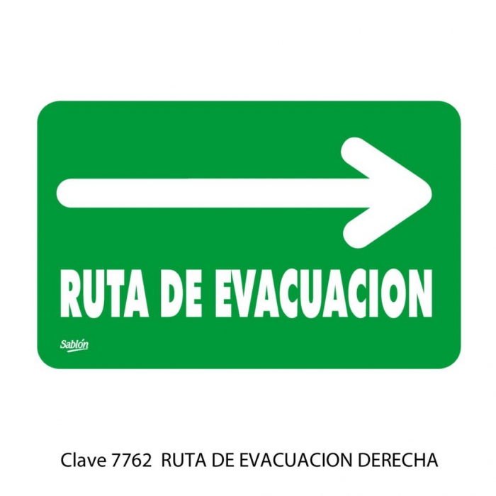 SENAL SABLON 7762 RUTA DE EVACUACION DER 35X24 FOSFO VERDE IMPRESO BLANCO  image number null